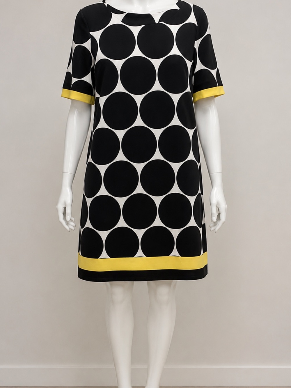 women Karin Stevens dress new 12 pocker  dot black white yellow trim
